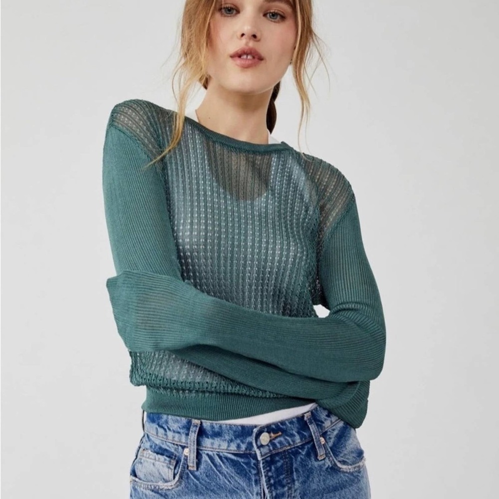 Free People H20 Crew Pullover Sweater Color Jaded Green